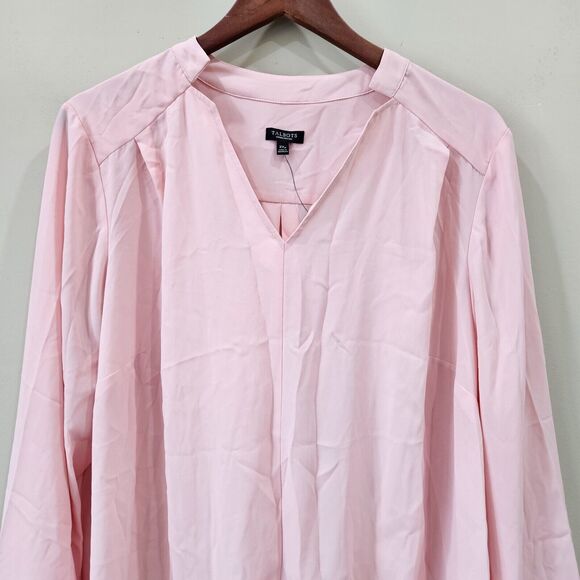Talbots Women's Chiffon Popover Top Petite 2XP Pink Long Sleeves Neutral Office - Picture 2 of 13